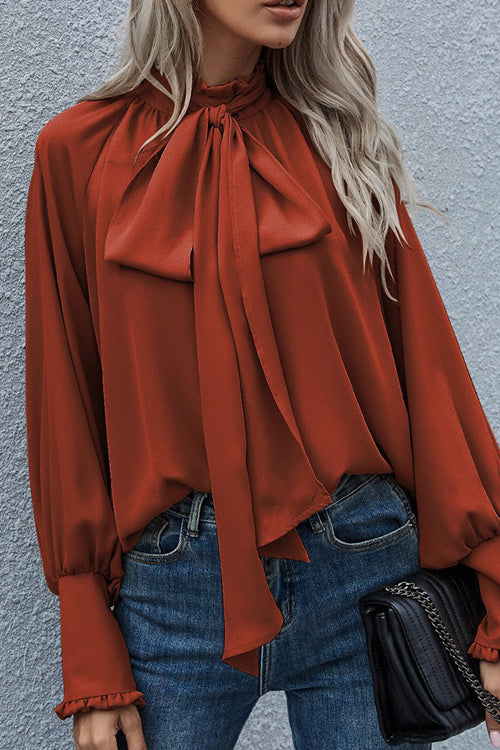 Best In Bold Tie-Front Ruffle Statement Sleeve Top