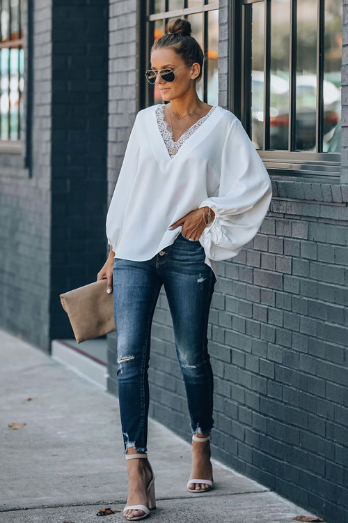 Date Night Out Lace Balloon Sleeve Top