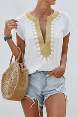 Pretty Pleased Boho Embroidered Short Sleeve Top
