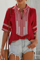 Go-Better Boho Embroidery Short Sleeve Top