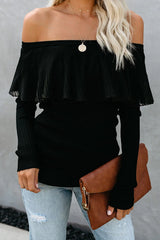 Romance Forever Chiffon Off Shoulder Knit Top