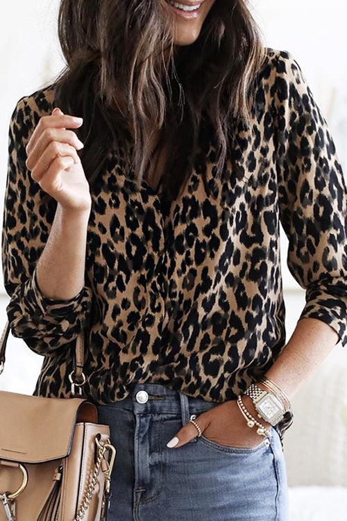 Everlee Leopard Print Long Sleeve Shirt