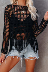 Bonjour To You Hollow-Out Tassel Top