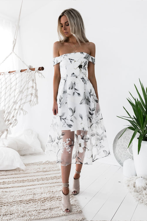 Tulle Floral Embridered Midi Dress