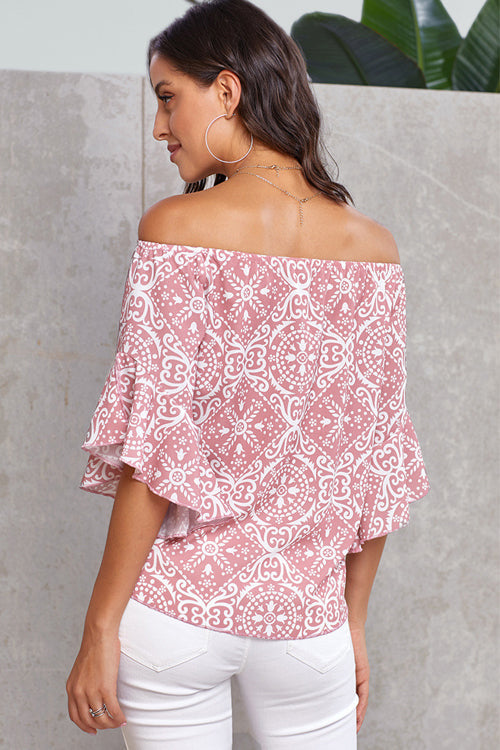 Style Spotting Off the Shoulder Print Top
