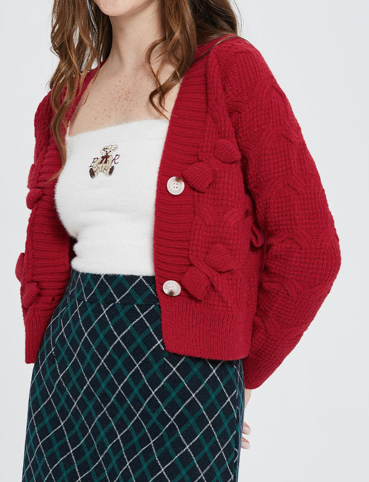 Red Bow Knitted Sweater Cardigan