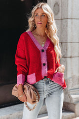 Over The Moon Red Button Knit Cardigan