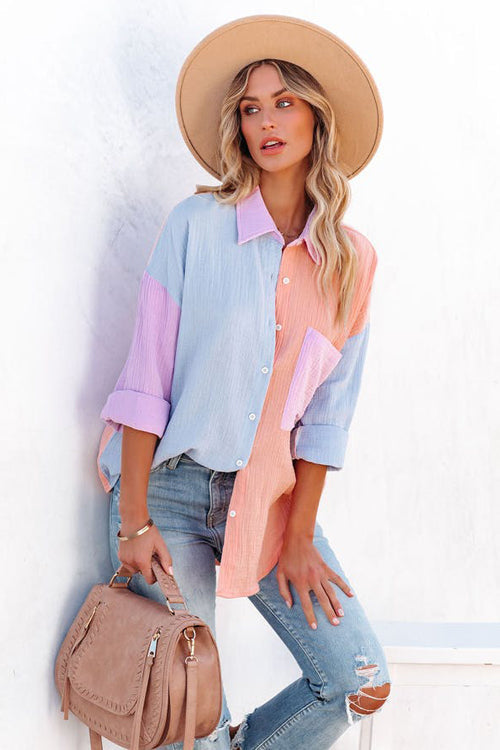 Field Day Colorblock Button Down Top
