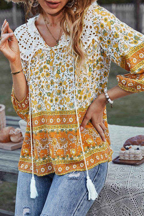 In The Summer Lace Boho Print Top