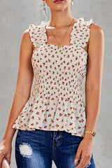 Forever Young Flower Print Pleated Tank Top