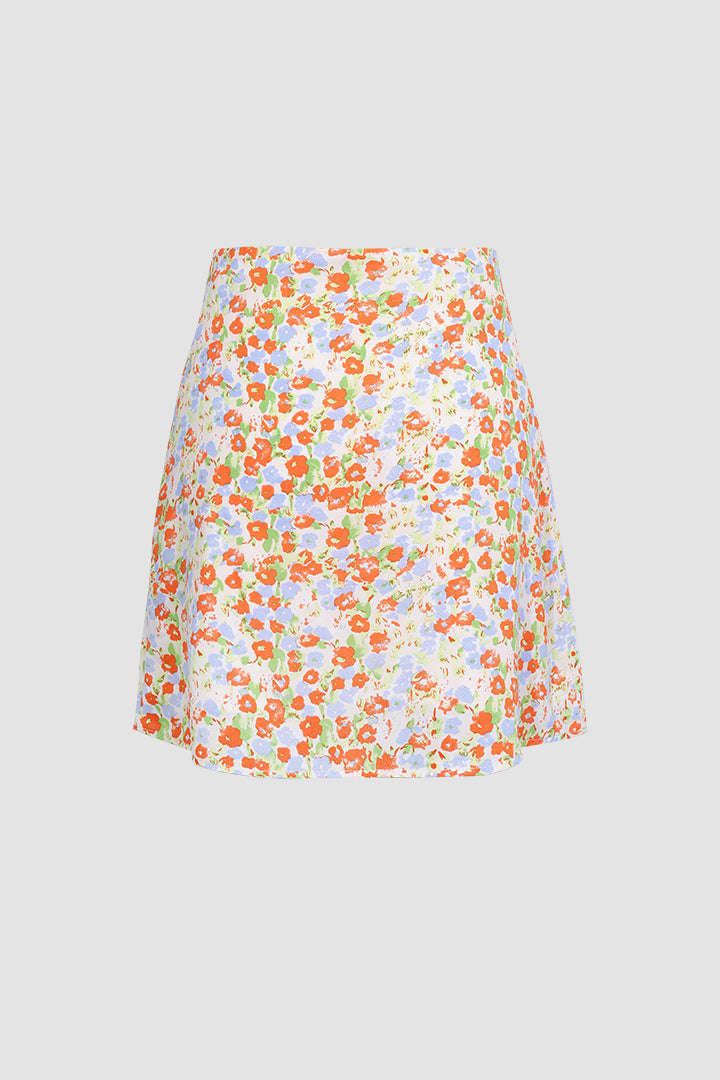 Floral Buttons Detail Mini Skirt