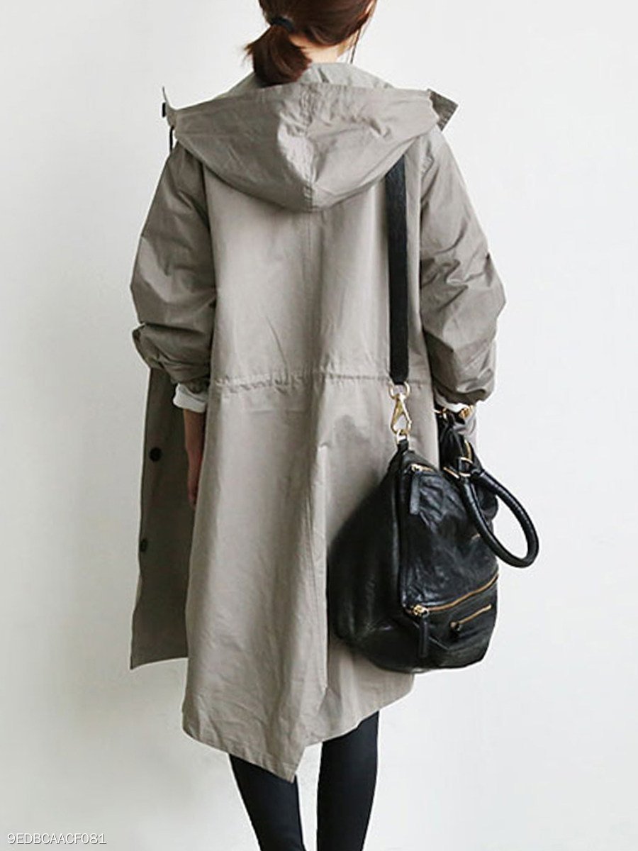 Oversized Hooded Flap Pocket Plain Longline Coat