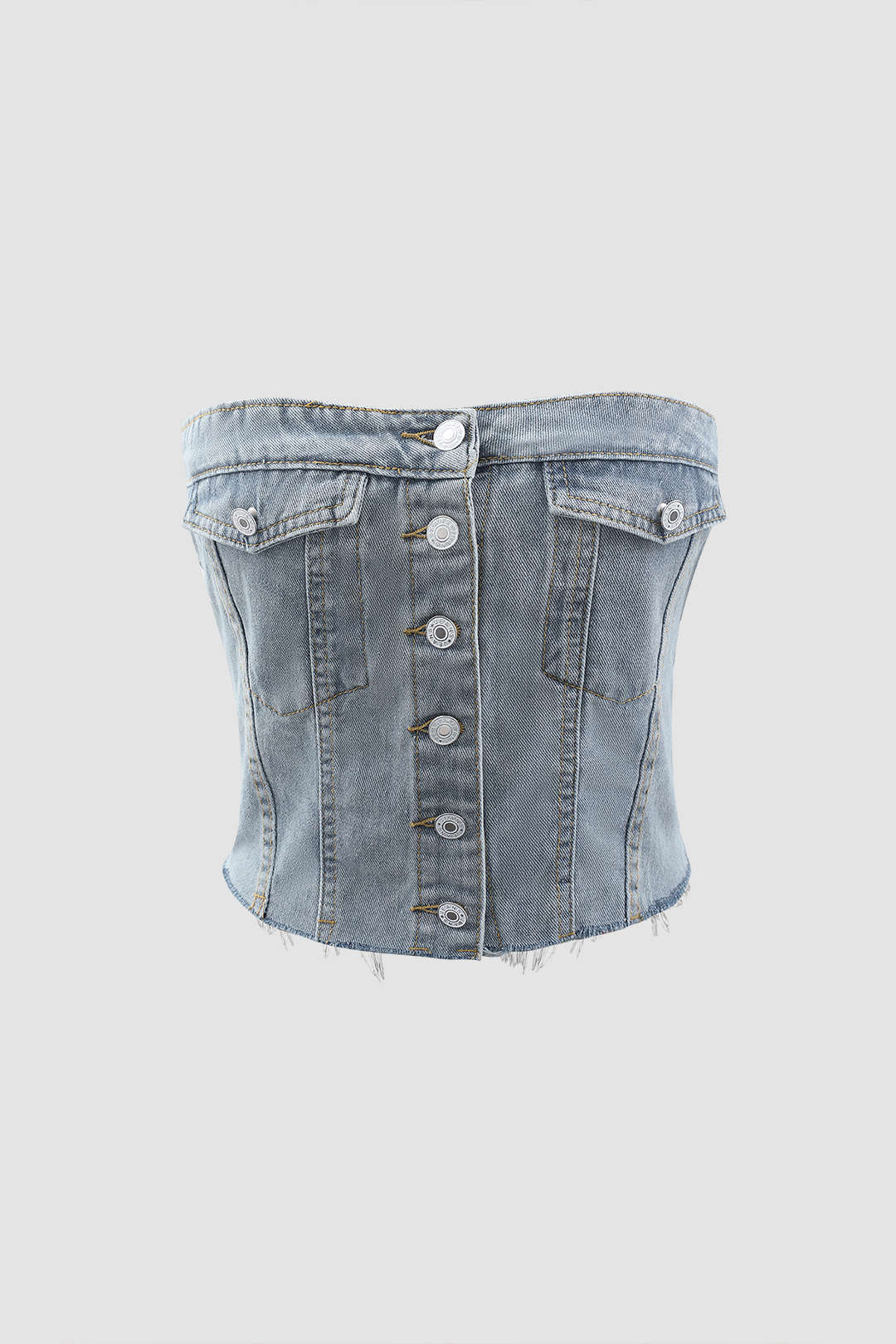 Buttoned Denim Strapless Top