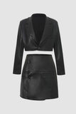 Faux Leather Cropped Blazer And Wrap Skirt Set
