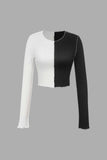 Contrast Stitching Long Sleeve Top