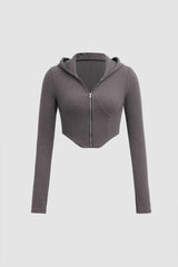 Hooded Corset Style Long Sleeve Top