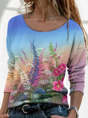 Pastoral Floral Printed Long Sleeve Shirts & Tops