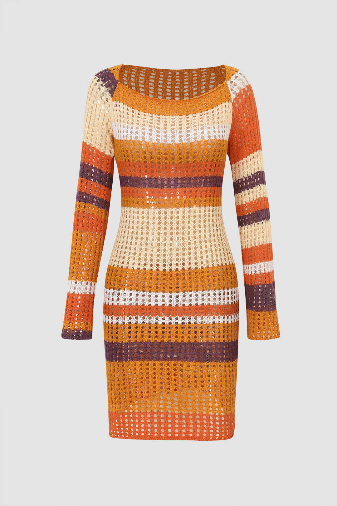 Color Block Stripe Pointelle Knit Dress