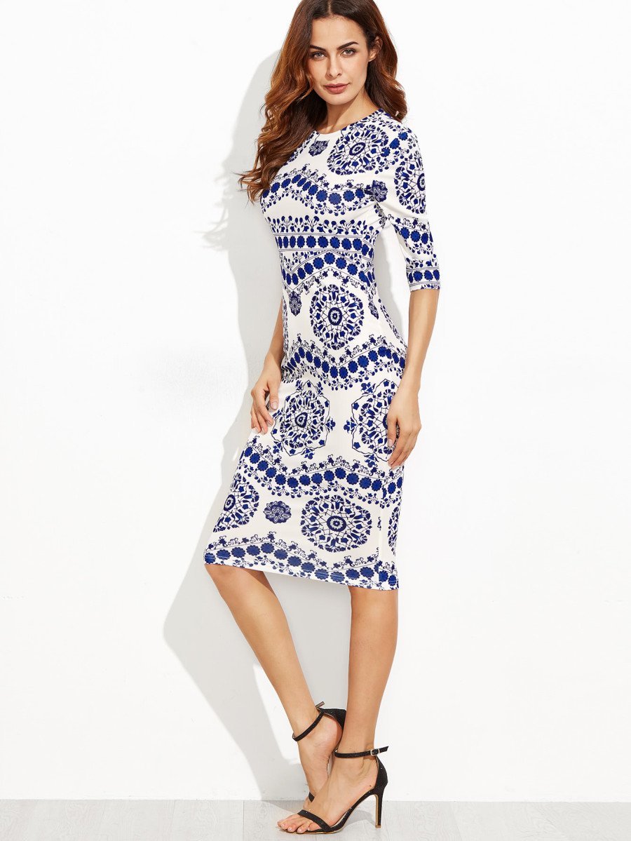 Porcelain Print Pencil Dress