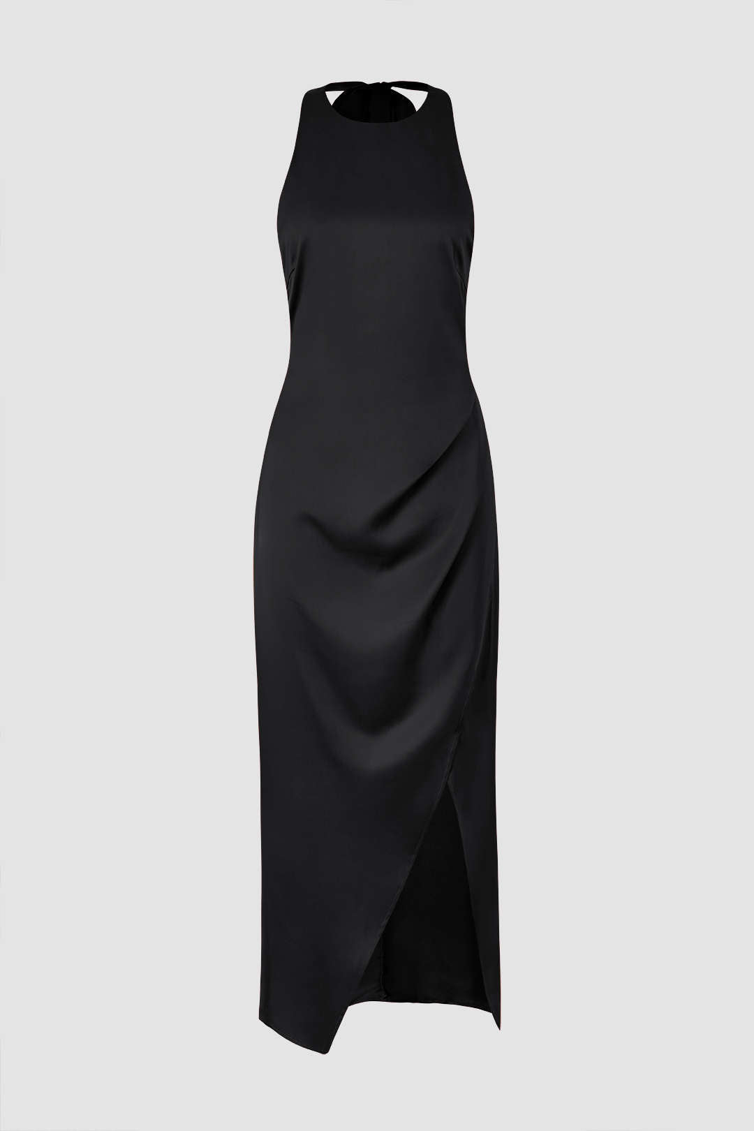 Halter Backless Satin Wrap Midi Dress