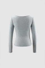 Asymmetric Shoulder Stitching Long Sleeve  Top