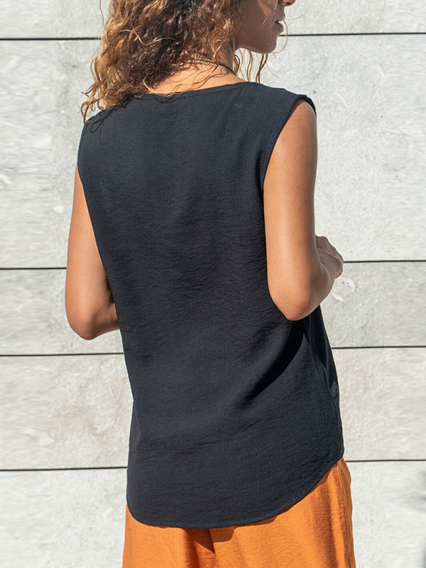 Pure Color Casual Loose Sleeveless Square Neck Top Vests