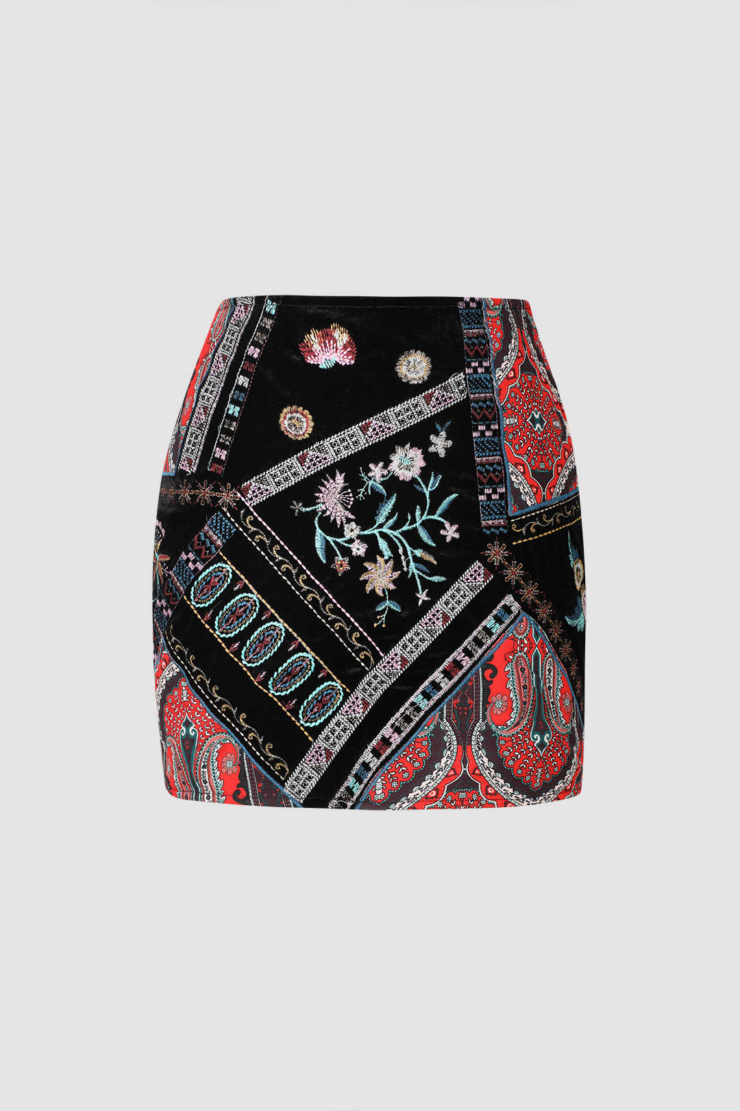 Floral Embroidered Mini Skirt