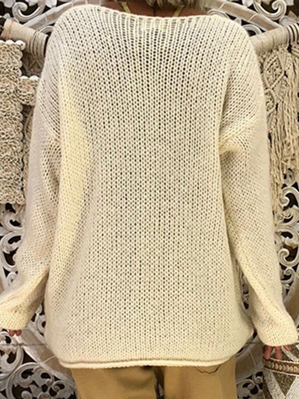 Plus Size V Neck with Gloves Knitted Irregular Long Sleeve Sweater