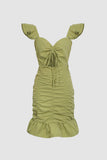 Flare Sleeve Ruched Mini Dress