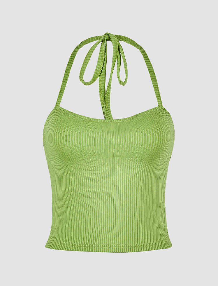 Ribbed Knitted Halter Top