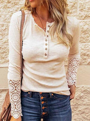 Pure Color Casual Large Size Loose Cuff Lace Shirt(3 Colors)