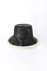 Faux Fur Trim Leather Bucket Hat