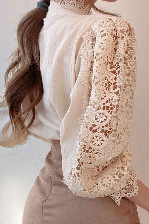 Feel It Still Lace Button Up Top