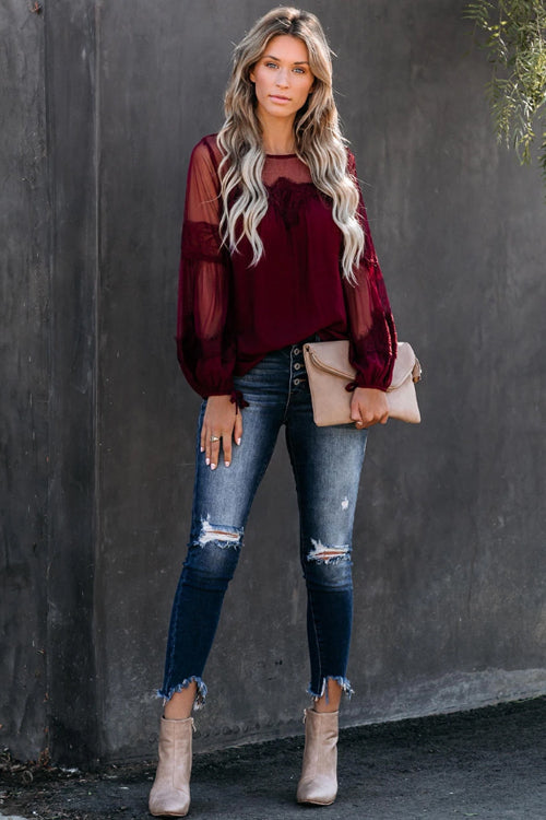 Picture This Tulle&Lace Long Sleeve Top