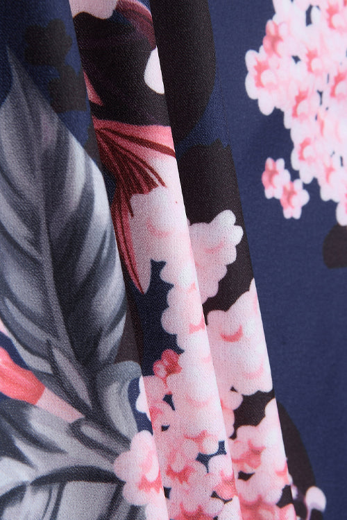 Split-neck Floral Print Midi Dress