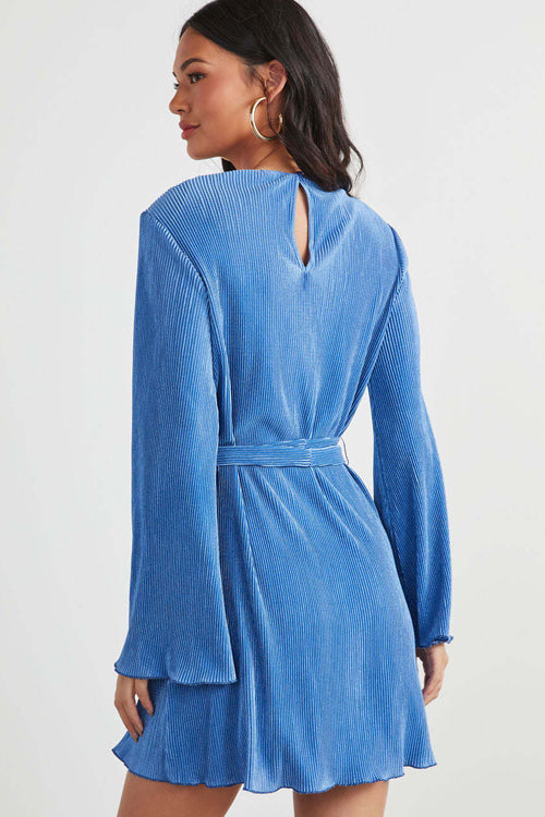 Can't Leave You Now Pleated Long Sleeve Mini Dress