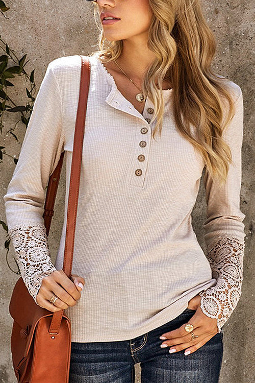 Eyes On Me Ribbed Lace Long Sleeve Top