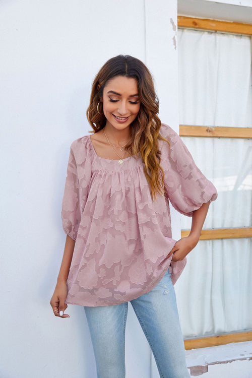 Hours with You Floral Jacquard Short Sleeve Top