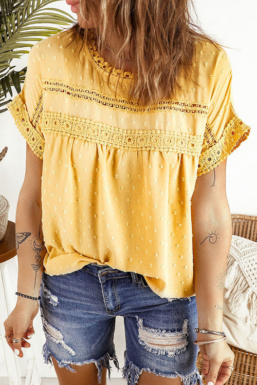 Every Summer Day Lace Dot Short Sleeve Top