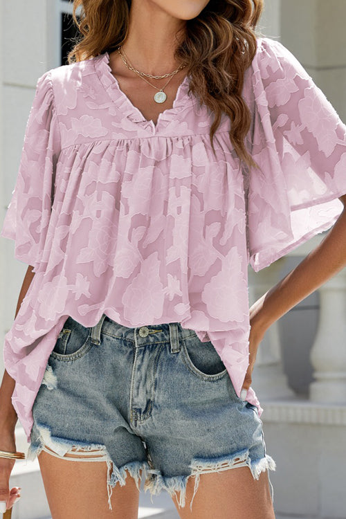 A Chance For Love Floral Jacquard Short Sleeve Top