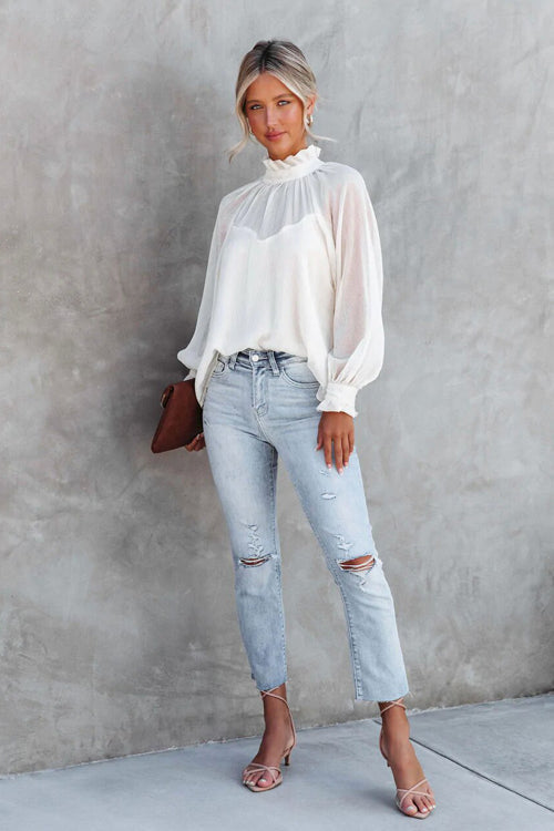 Dream Of The Day Smocked Statement Sleeve Top