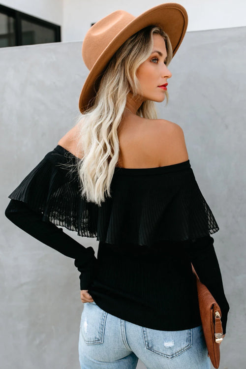 Romance Forever Chiffon Off Shoulder Knit Top