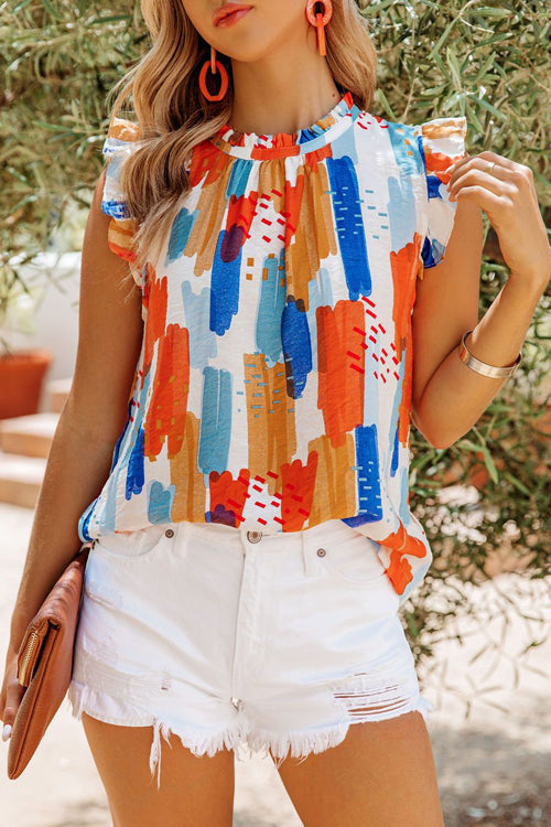 Ready For The Resort Printed Ruffle Sleeve Top