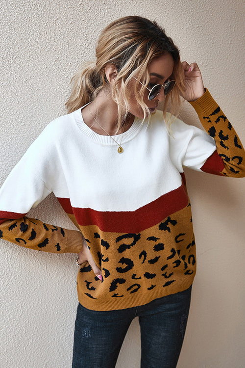 Going For Cozy Leopard Long Sleeve Sweater