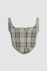 Checked Print Square Neck Cropped Top