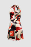 Abstract Print Halter Draped Mini Dress