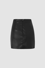 Faux Leather Pleated Slit Mini Skirt