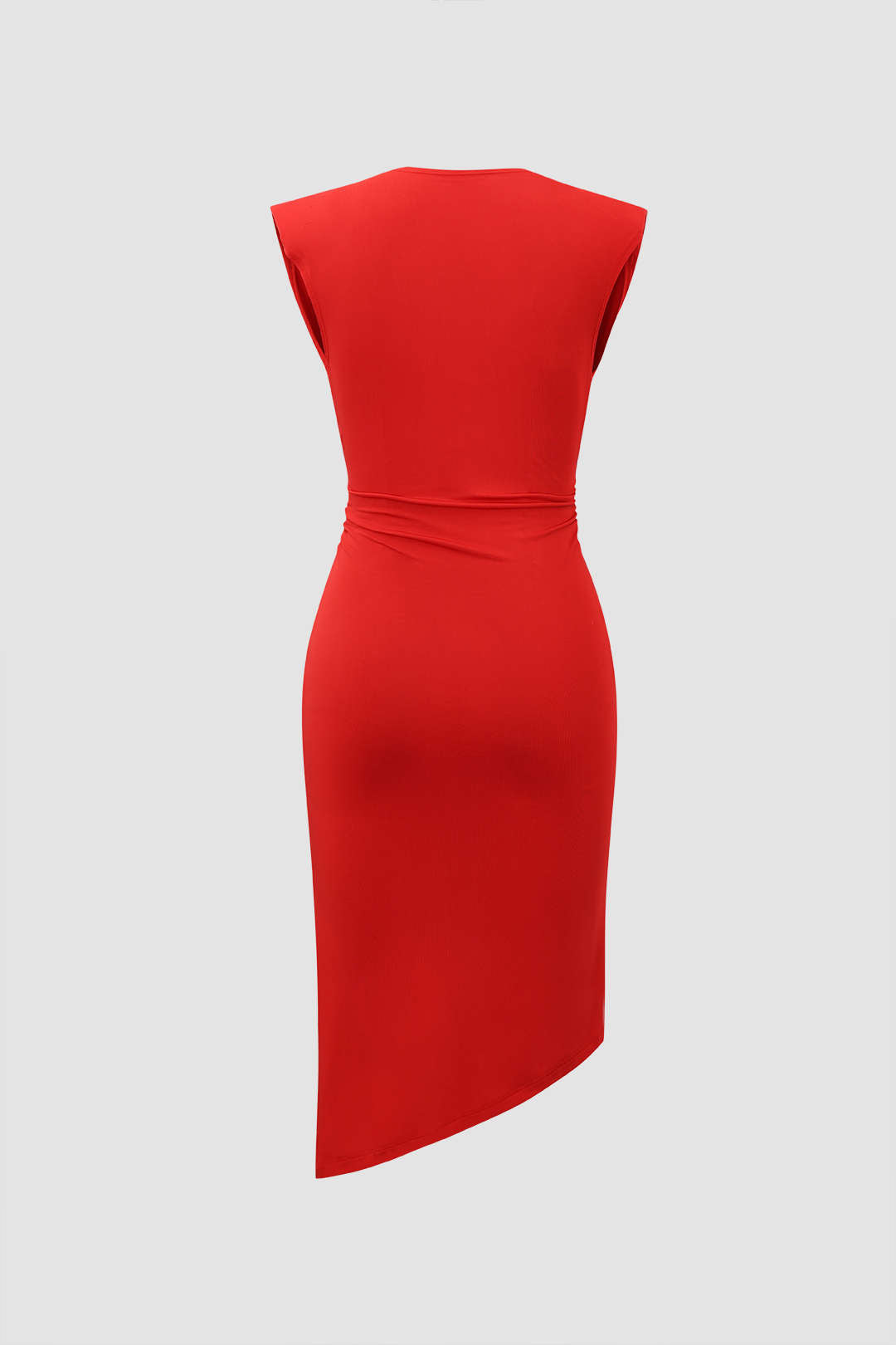 Deep V-neck Asymmetric Hem Mini Dress