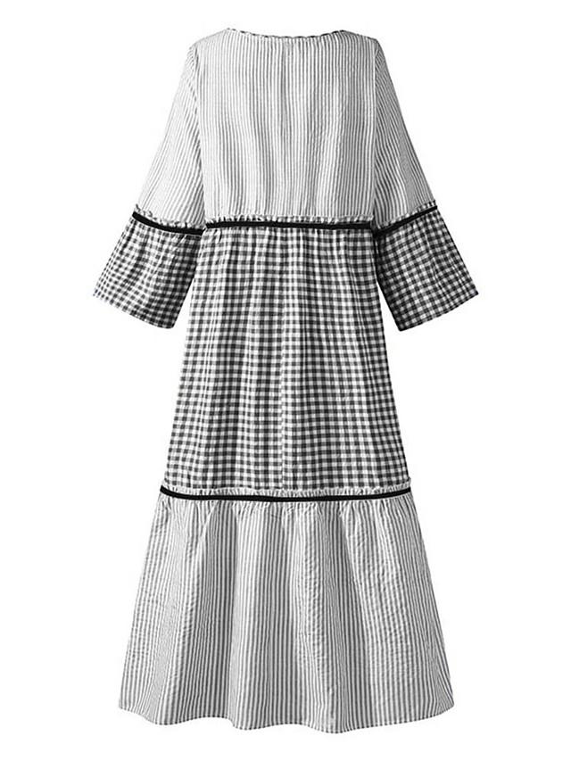 Shift Dress Maxi long Dress Long Sleeve Striped Patchwork Summer Hot Casual Cotton Black Blue M L XL XXL 3XL 4XL 5XL