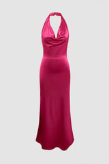 Halter Neck Satin Maxi Dress